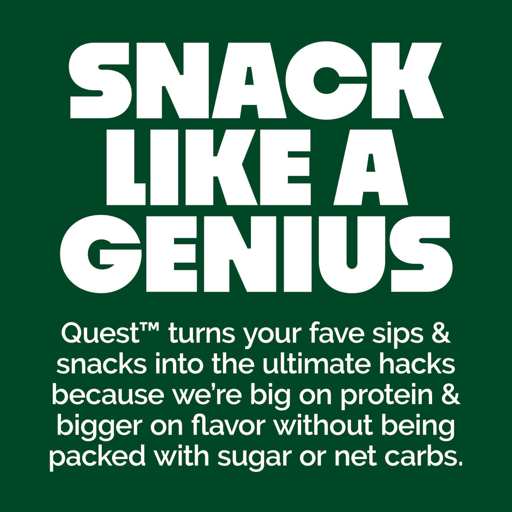 Closeup of Quest chips highlighting gluten-free, low net carbs.