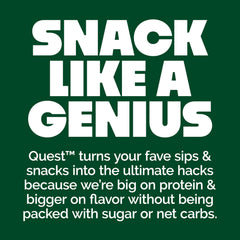 Closeup of Quest chips highlighting gluten-free, low net carbs.