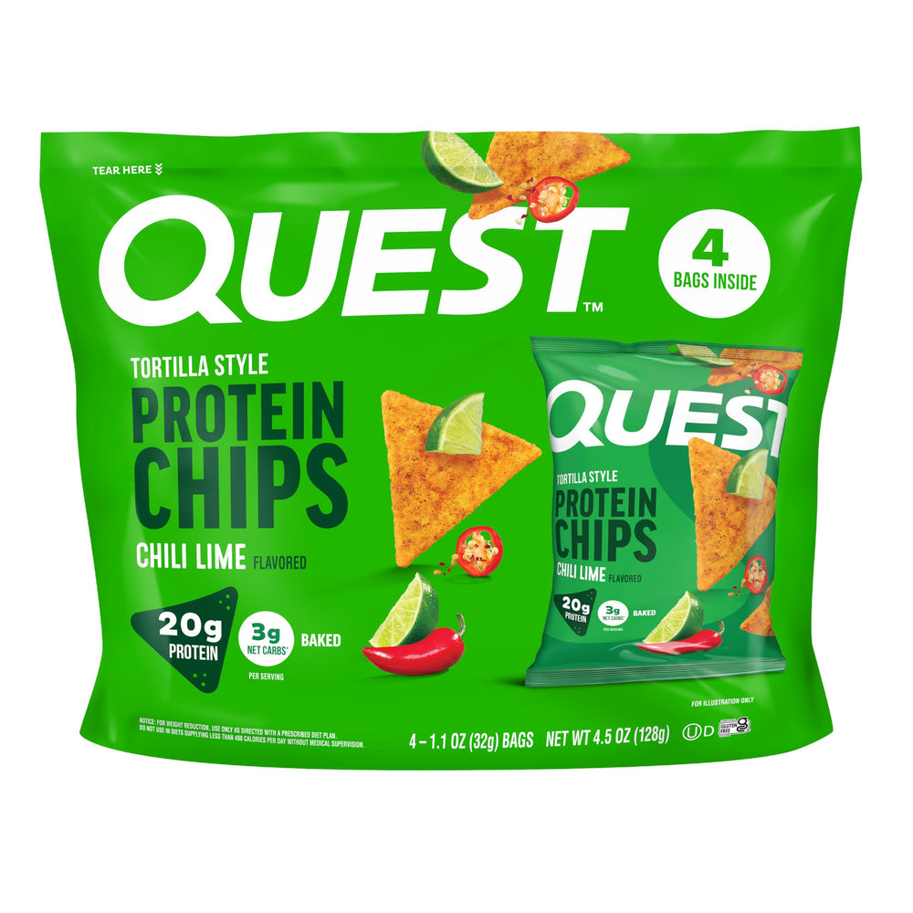 Quest Chili Lime Tortilla Chip crisp for on-the-go protein snack.