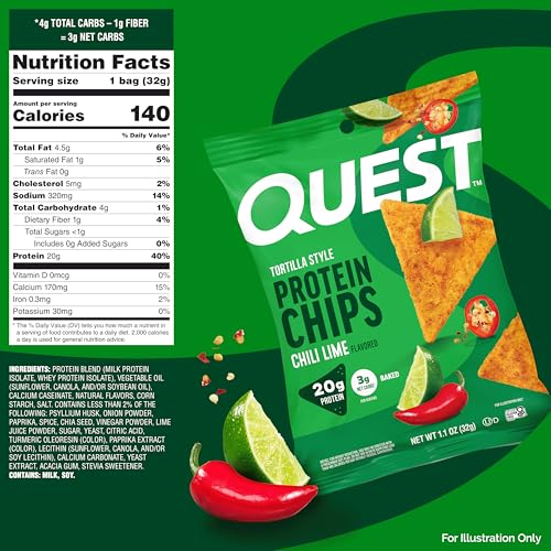 Quest Chili Lime Tortilla Style Protein Chips on a platter for sharing.