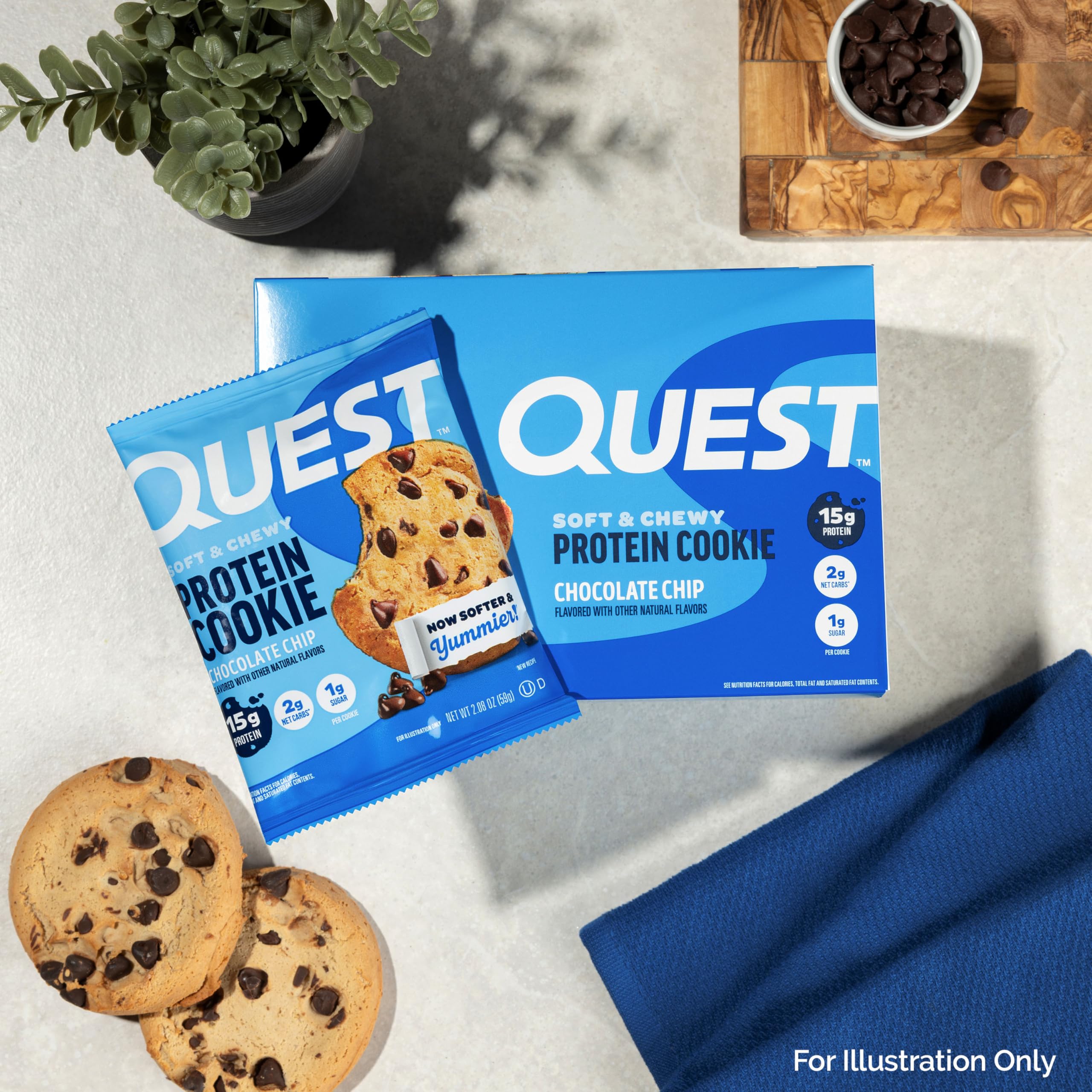 4-count carton of Quest cookies on shelf