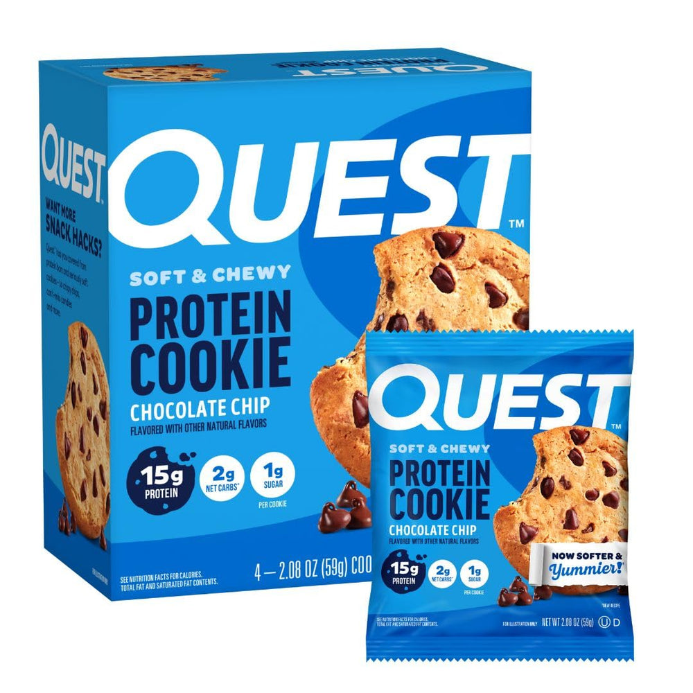 Quest chocolate chip protein cookie packaging highlights keto-friendly snack