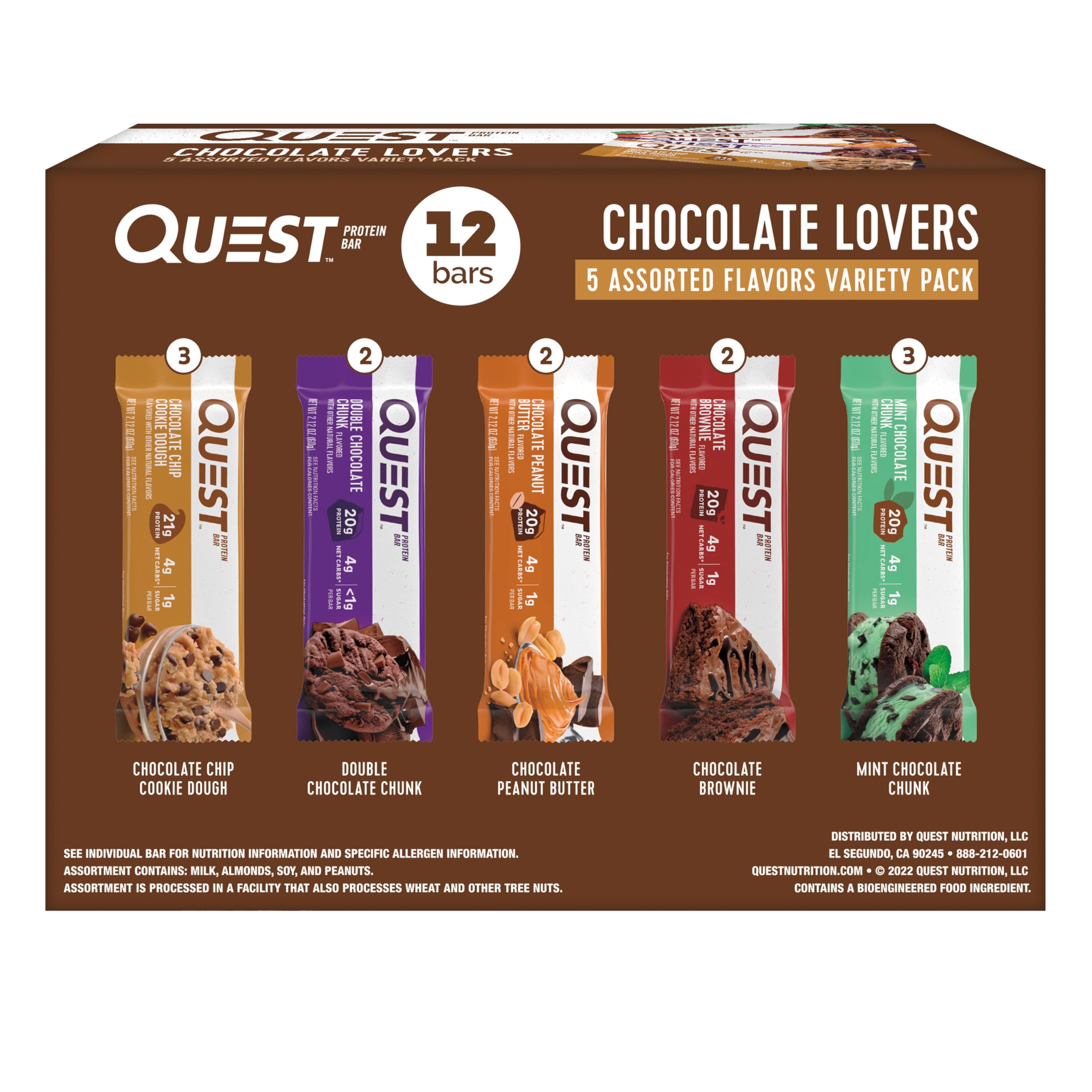 Quest Chocolate Lovers Variety Pack bars assortment for a high protein snack