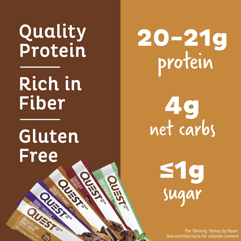 Packshot showing Quest Chocolate Lovers 12-bar variety for on-the-go nutrition