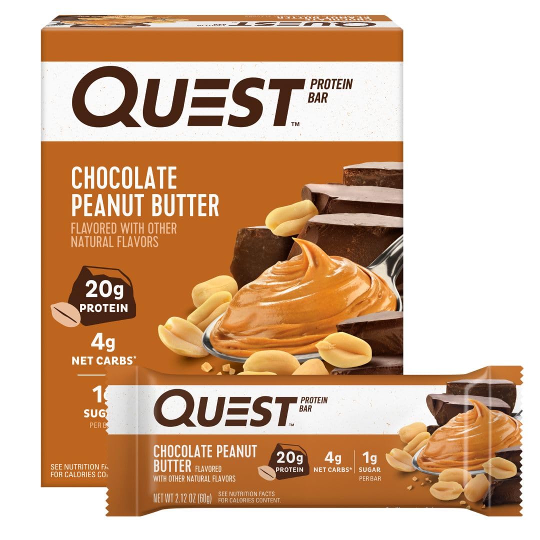 Quest Chocolate Peanut Butter bar packaging ready for on-the-go fueling.