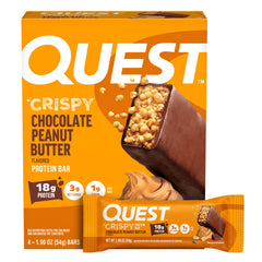 Quest Chocolate Peanut Butter Crispy Bar, high protein post-workout snack.