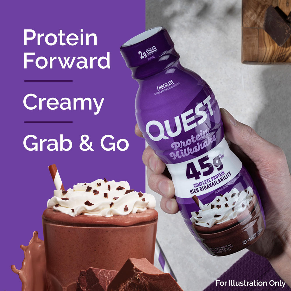 Quest Shake served in a glass emphasizes ready-to-drink convenience
