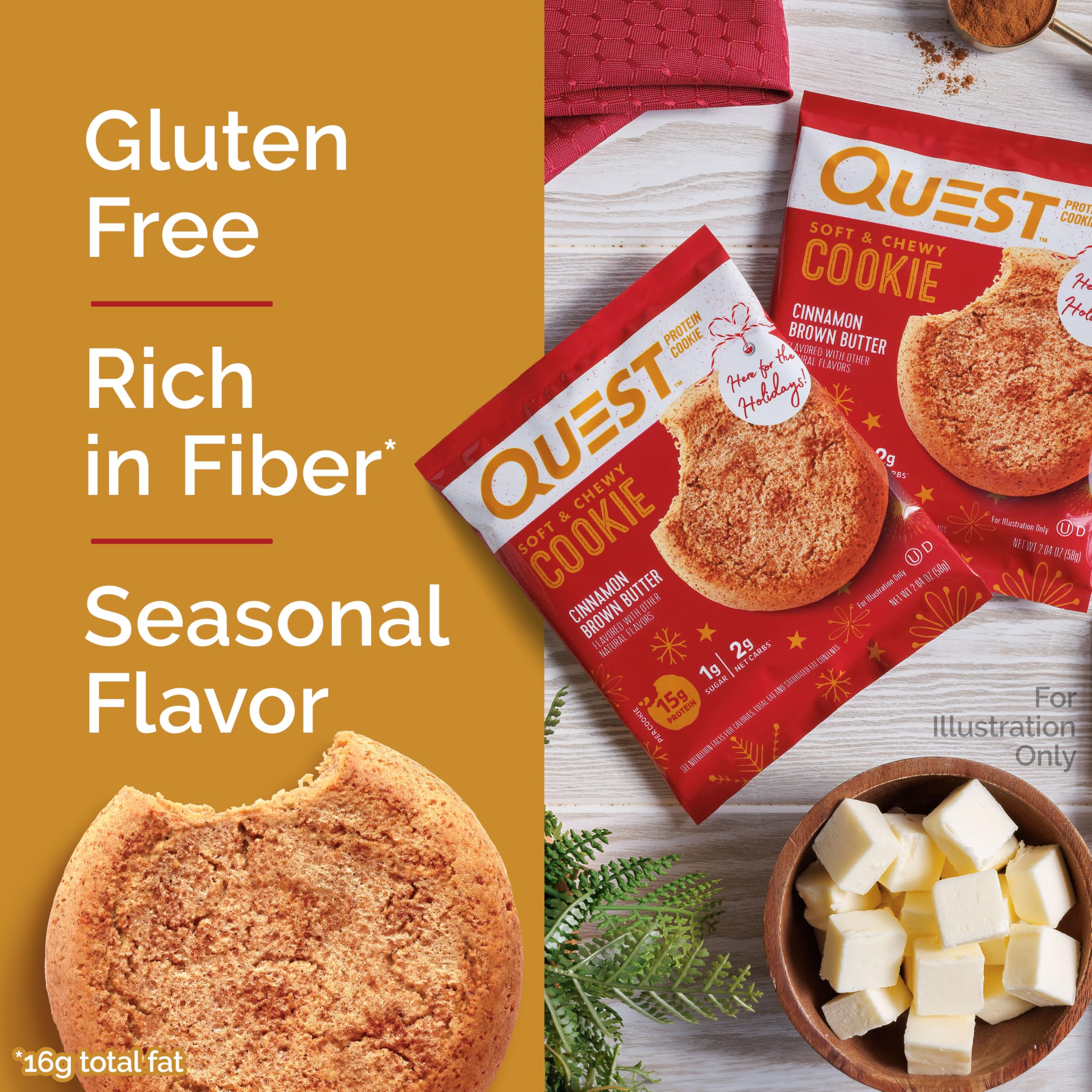 Single Quest cookie with festive glaze shows low sugar feature.