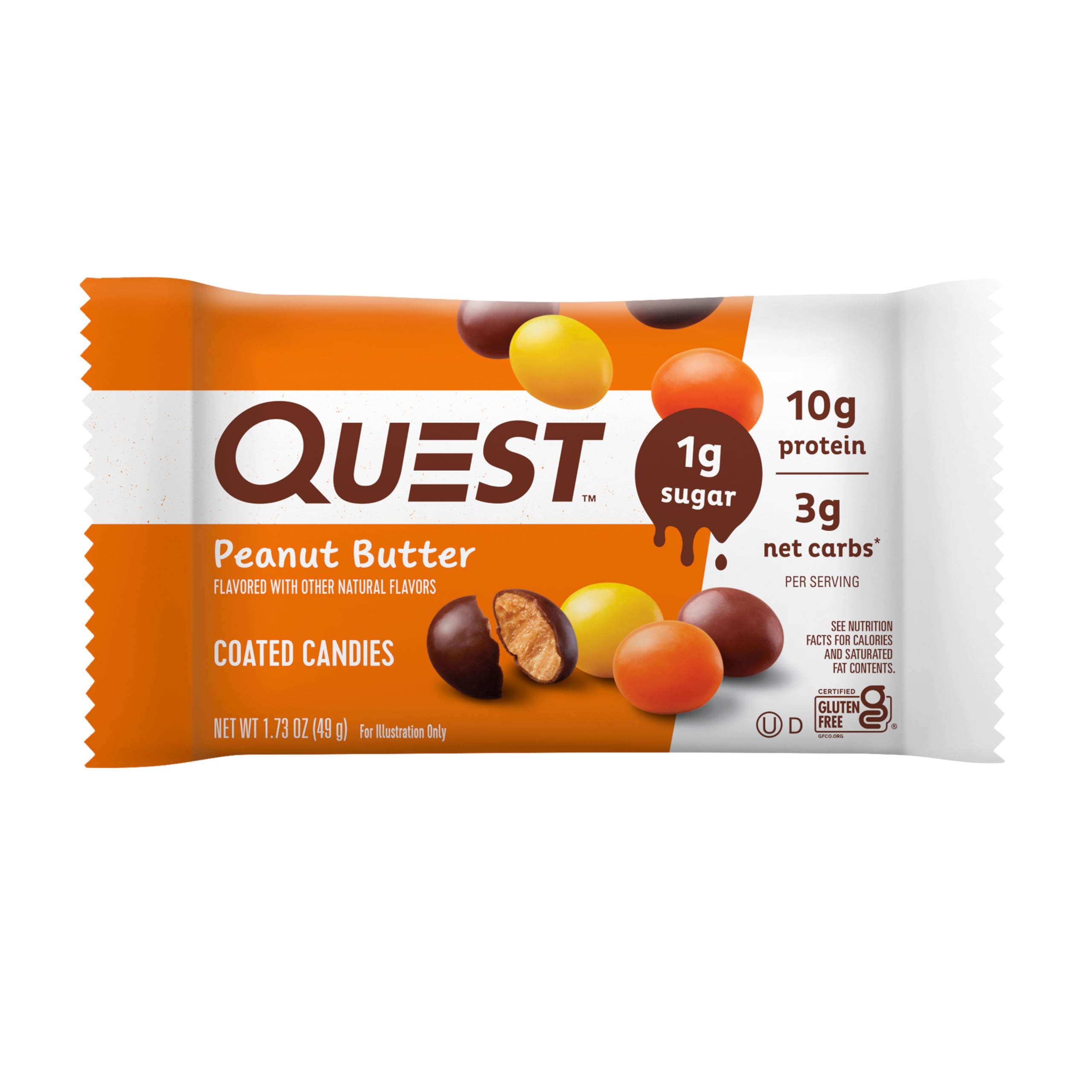 Quest coated candies in a bowl, indulgent mood-lifter with 10g protein