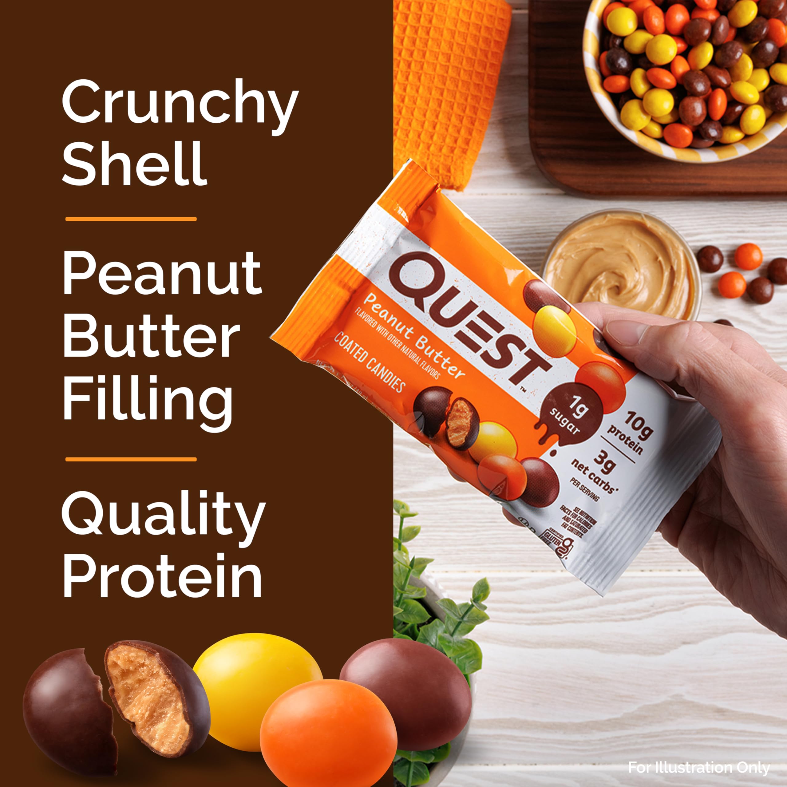 Quest coated candies in gym bag, convenient protein snack between workouts