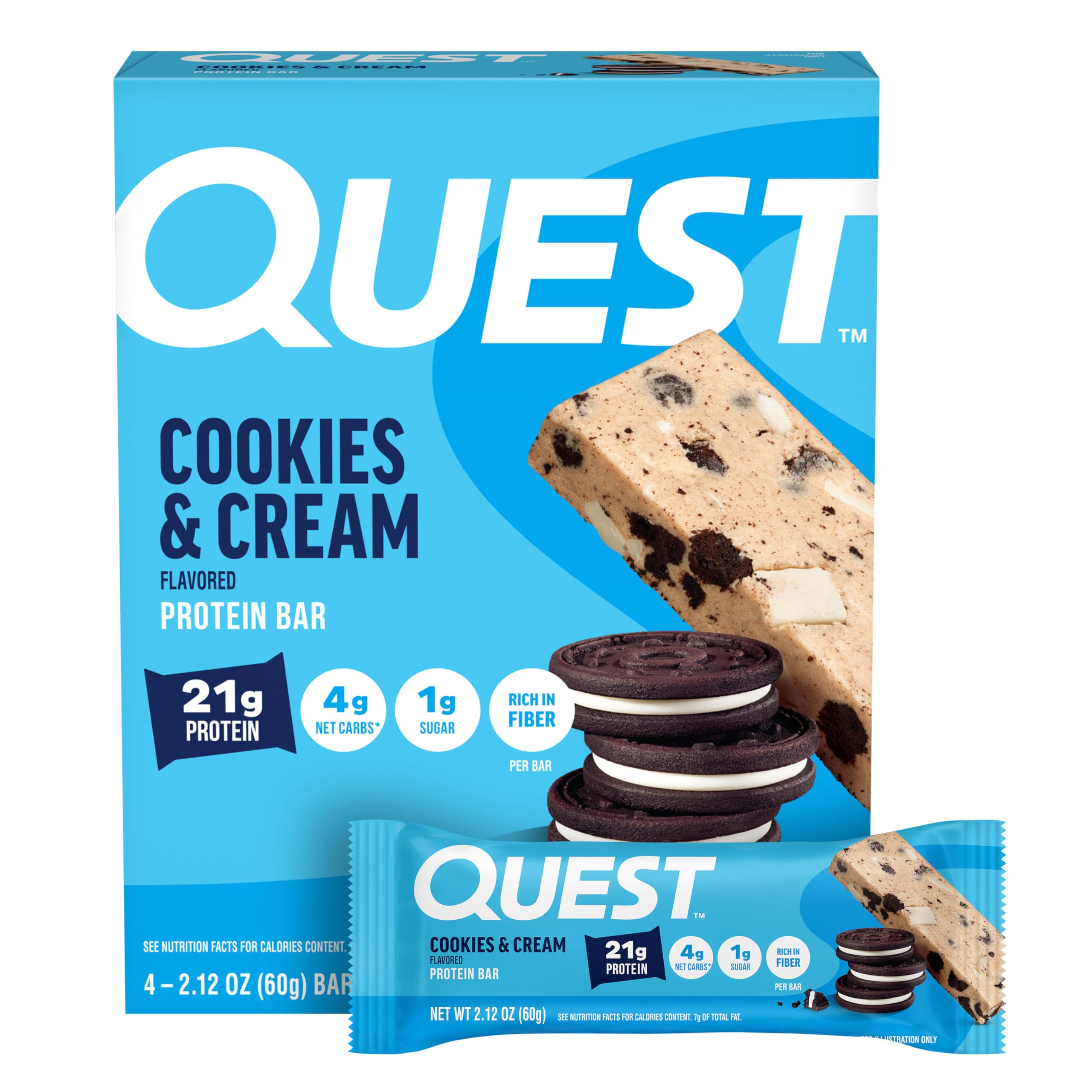 Quest Cookies & Cream bar hero image showing cookie pieces for a protein-rich snack