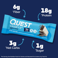 Quest Cookies and Cream Hero Bar break showing crispy chocolatey crunch and creamy center.
