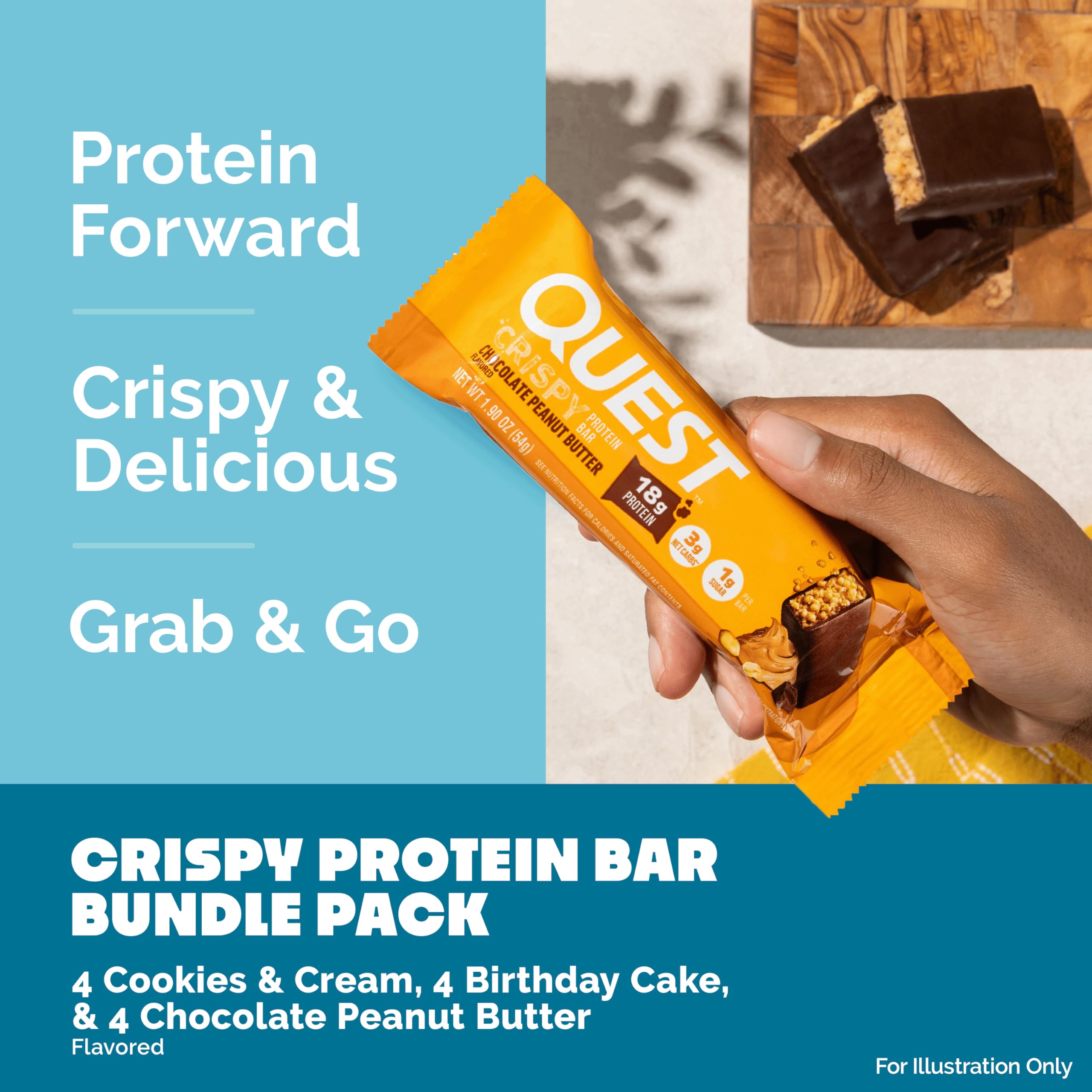 Quest Crispy Bars on the go demonstrates portable protein for workouts or commutes.