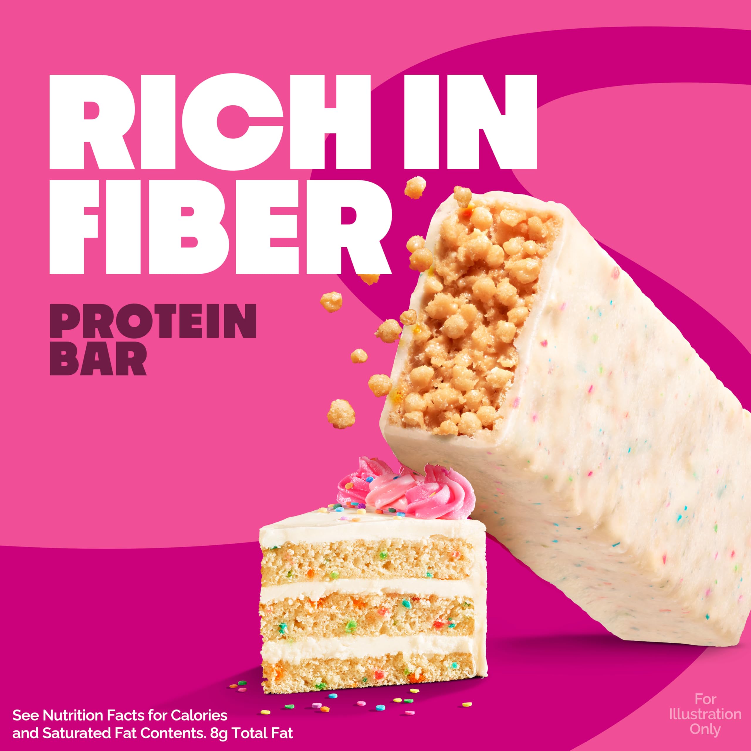 Quest Crispy Birthday Cake bar sparkle frosting close-up highlights tasty texture.