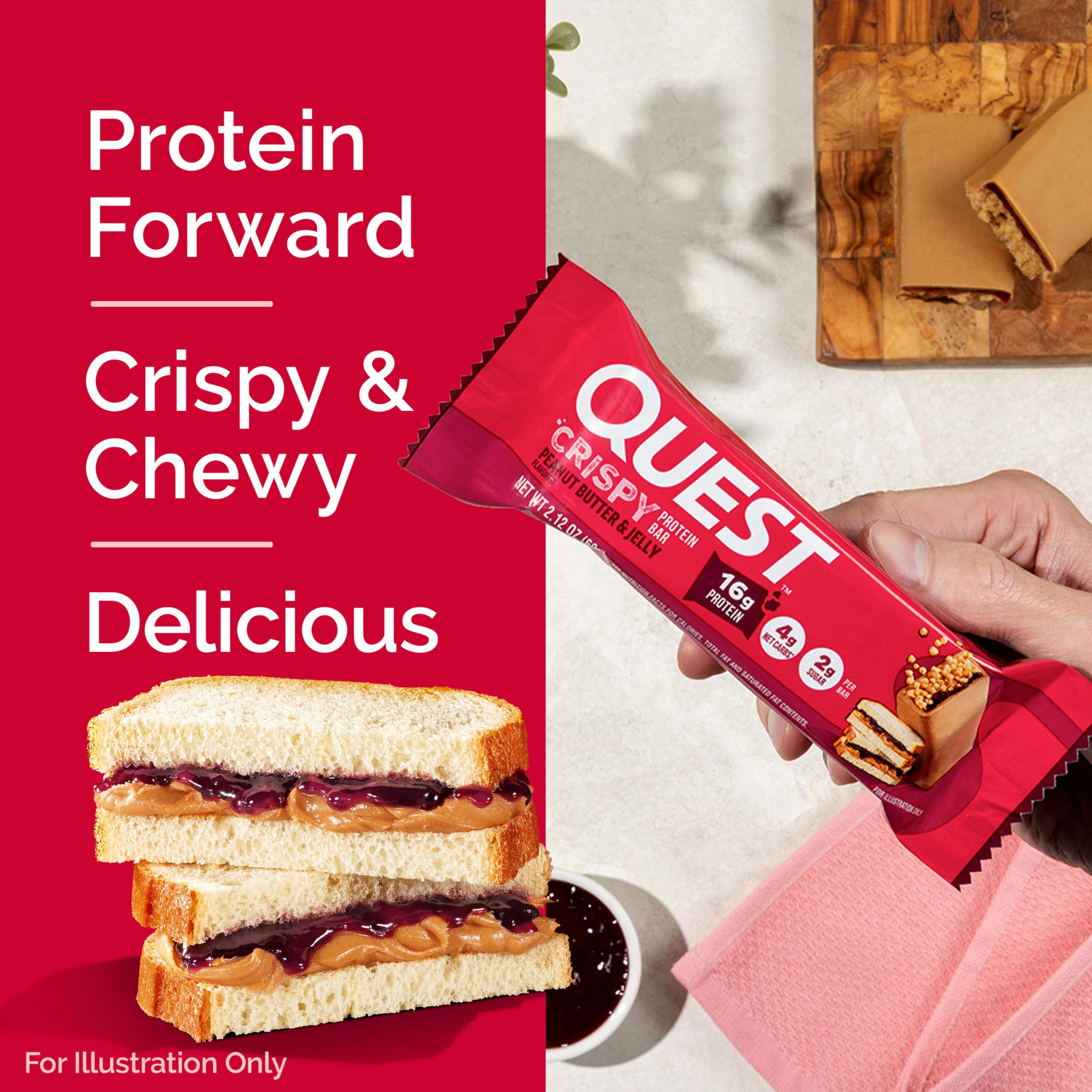 Quest Crispy PB&J bar coating emphasizes sweet-savory finish
