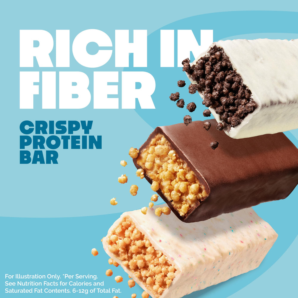 Quest Crispy Variety Pack packaging emphasizes 12-count convenience for gym bag or desk.