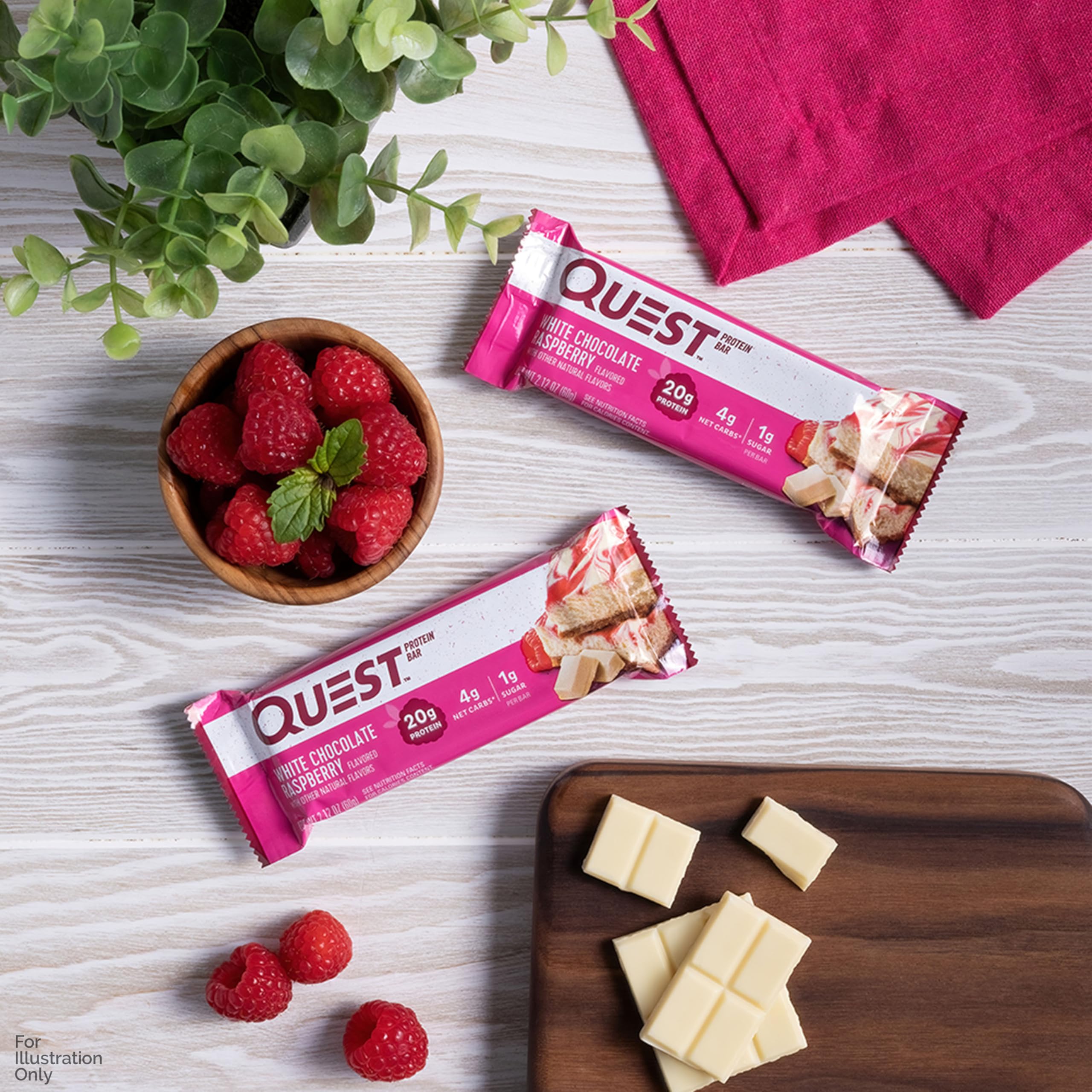 Quest fruit flavored variety pack bars on desk – quick, protein-rich break.