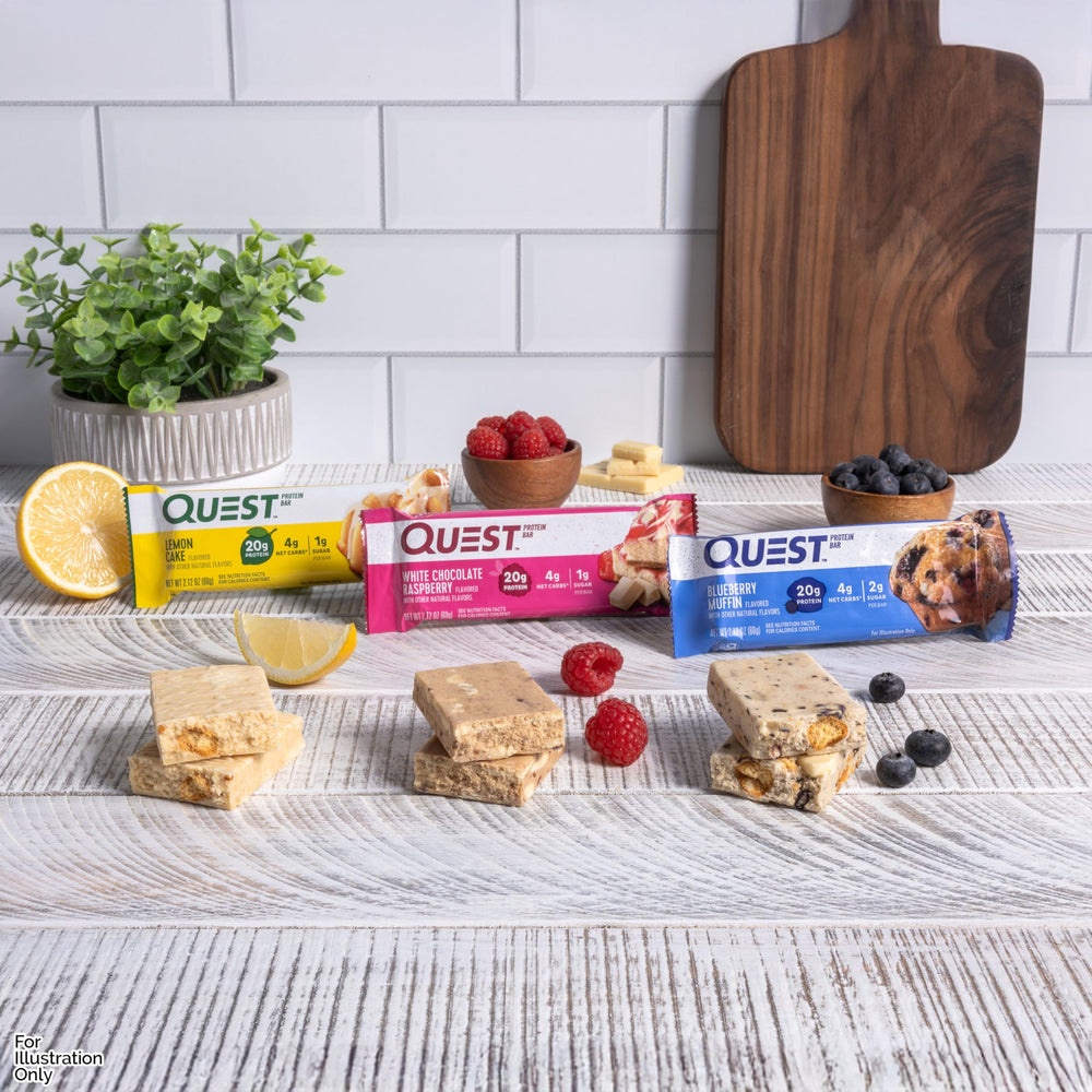 Quest fruit flavored variety pack white chocolate raspberry bar – keto-friendly treat.