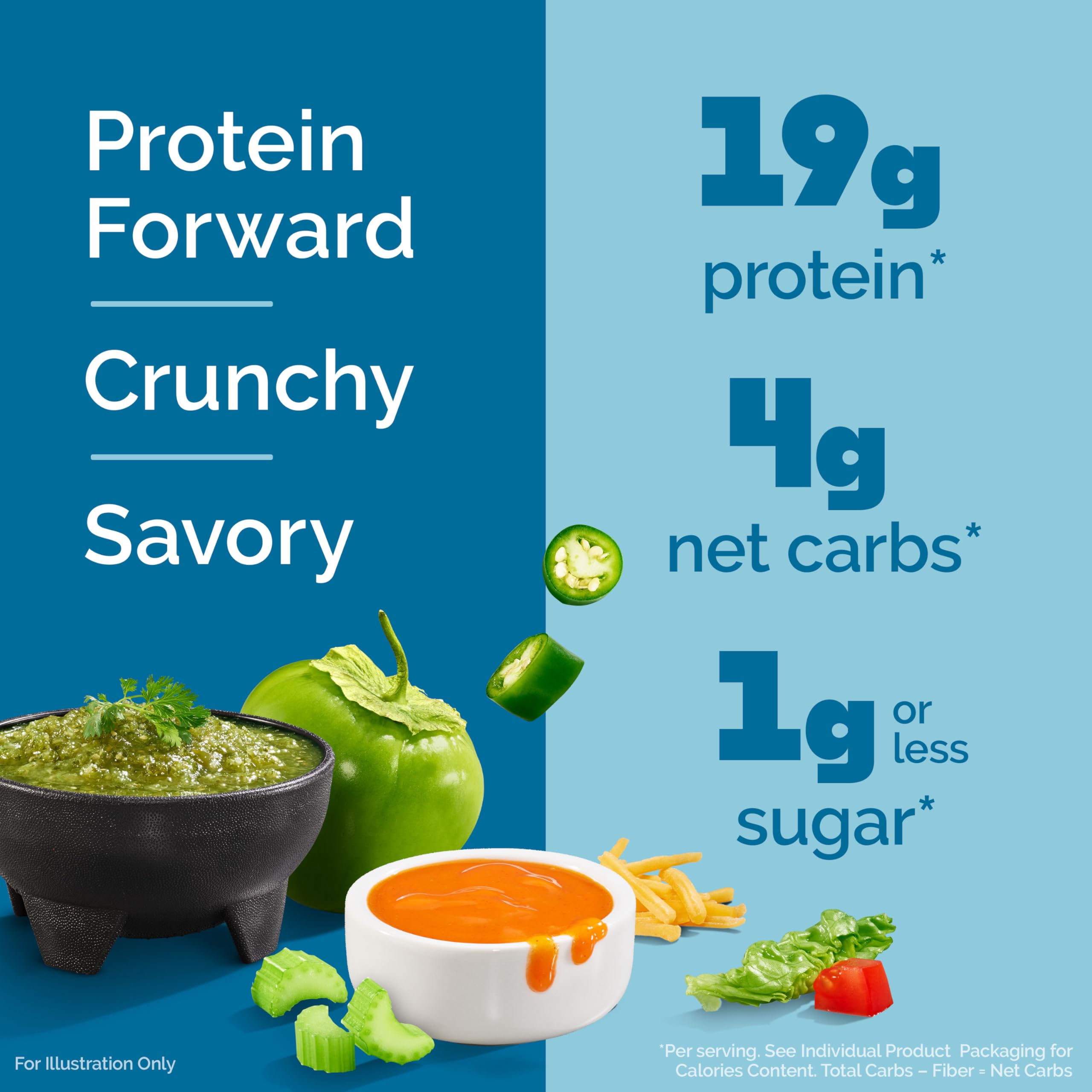Quest game day tortilla chips salsa verde front view, a zesty crunch for active lifestyles.