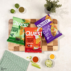 Quest game day variety pack box front view, showing three flavors for convenient snacking.