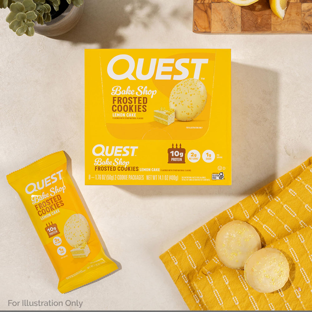 Quest grab-and-go snack idea on desk or during workout break.