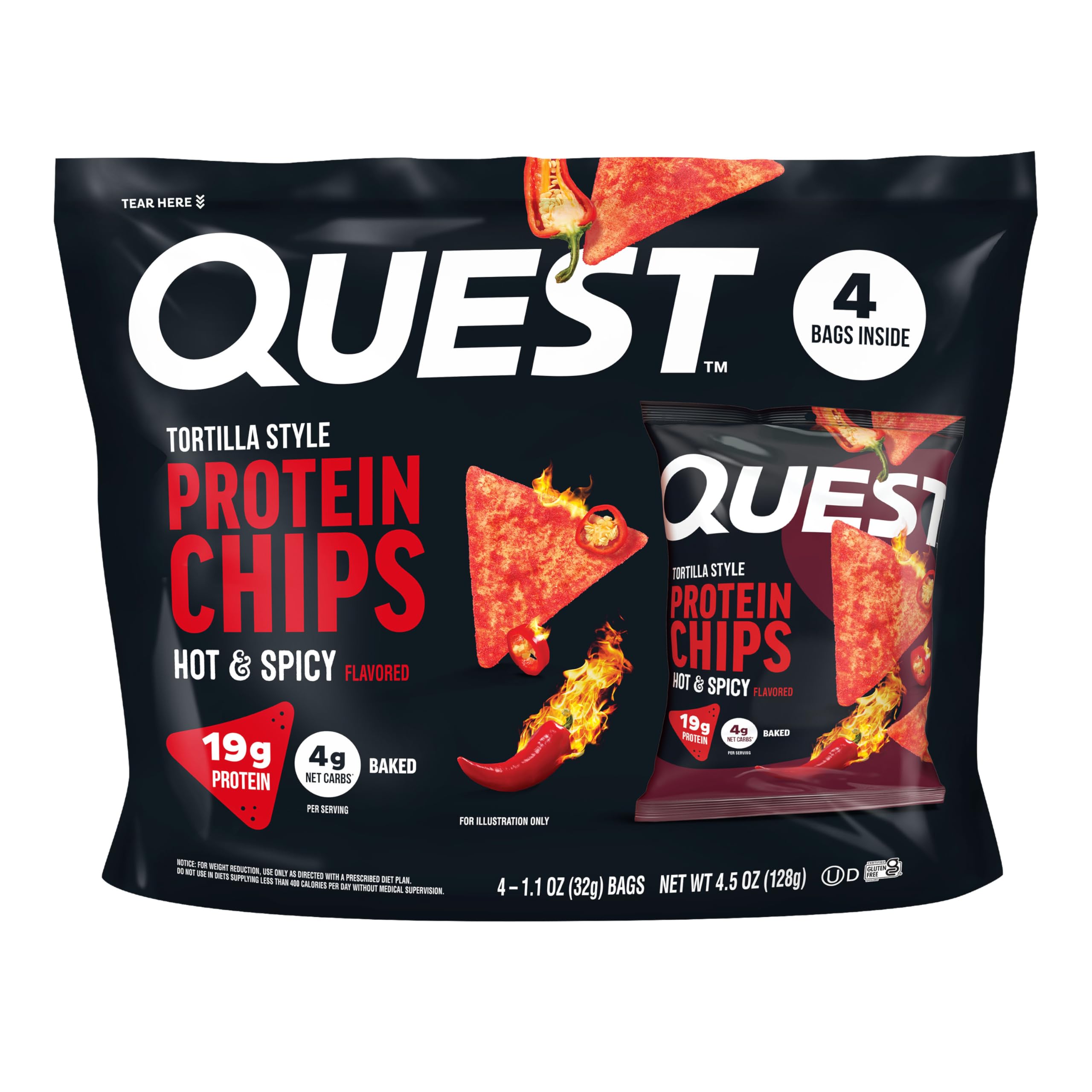 Quest hot-spicy tortilla-style chip crunch adds protein to your snack.