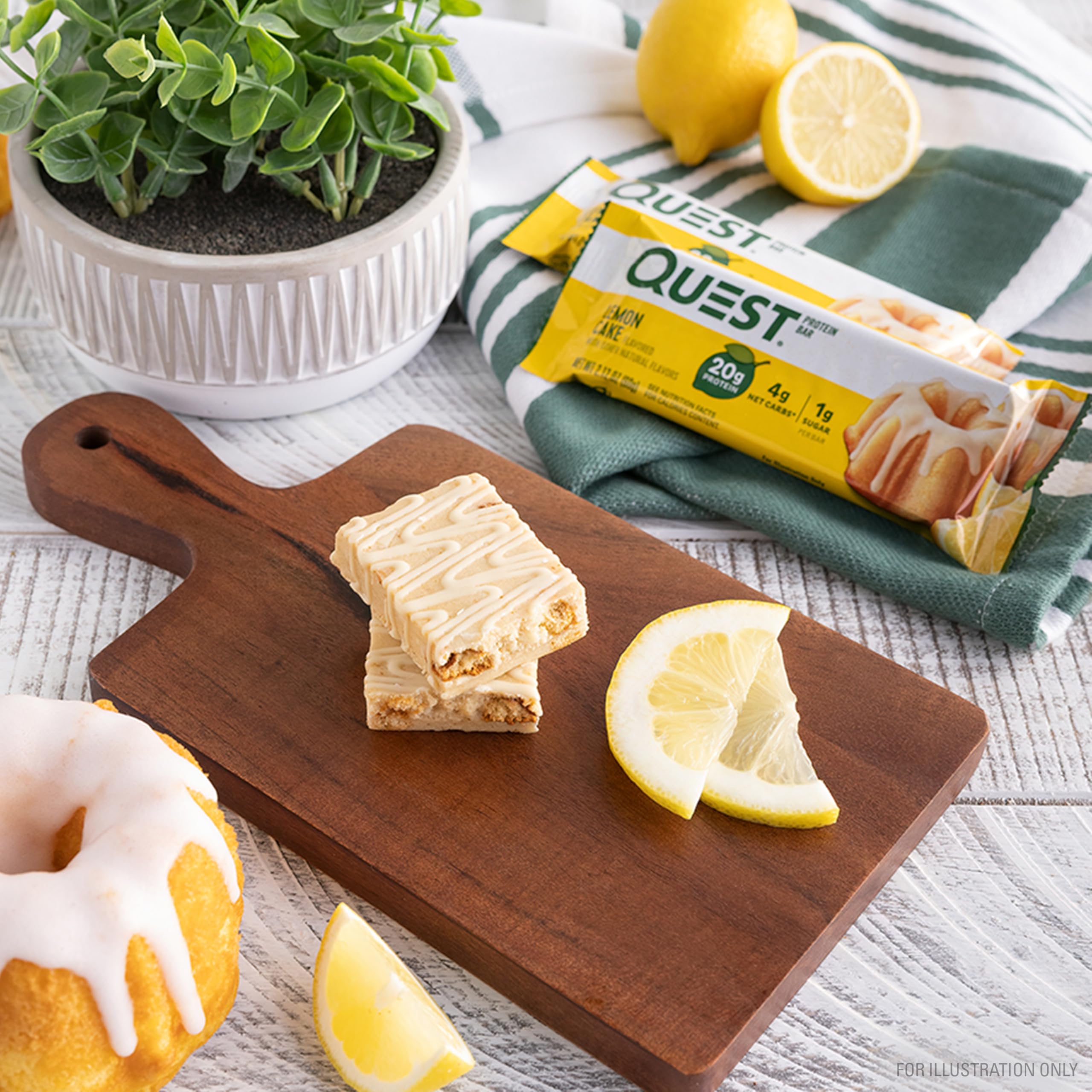 Quest Lemon Cake bar drizzle detail suggesting indulgence