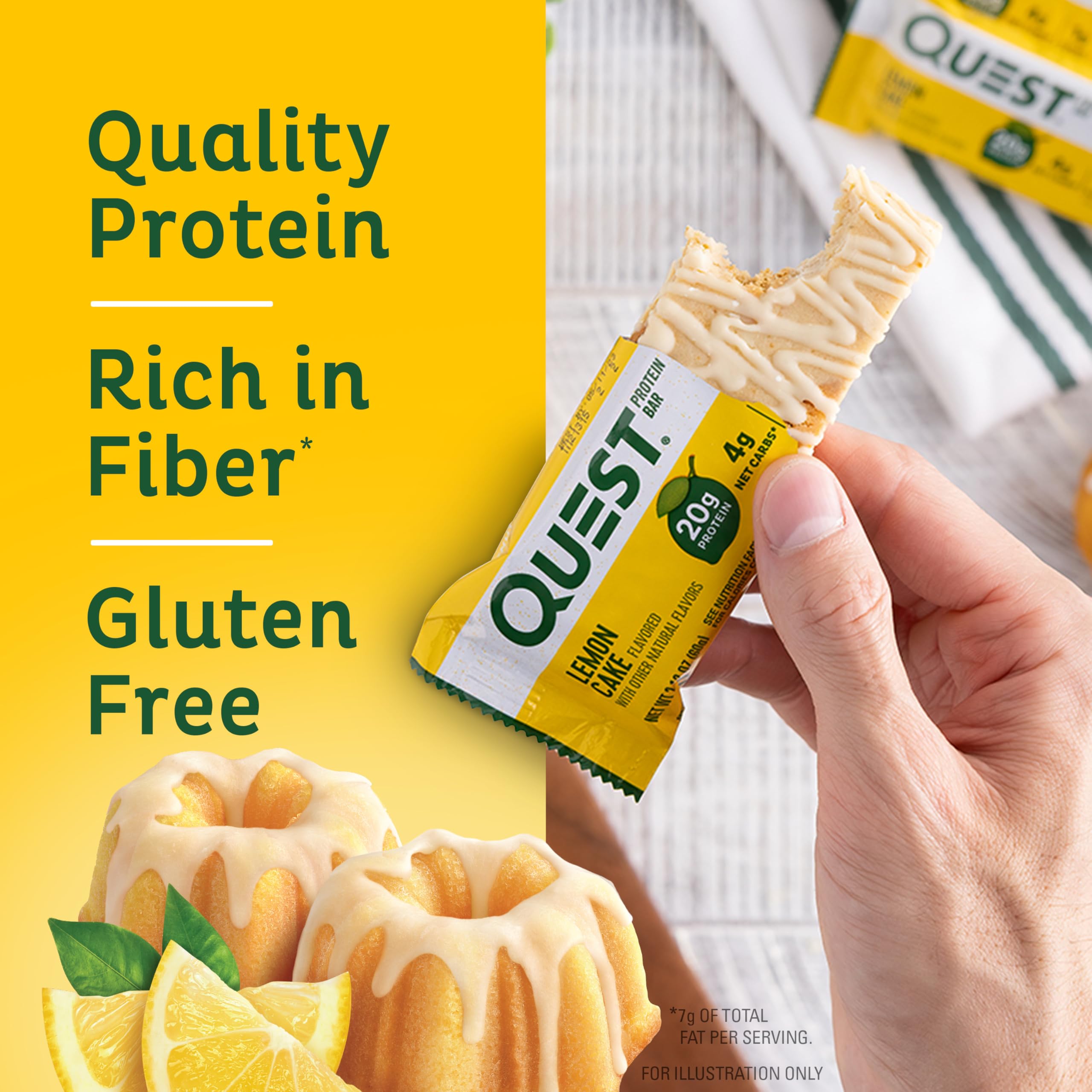 Quest Lemon Cake bar slice close-up highlighting texture