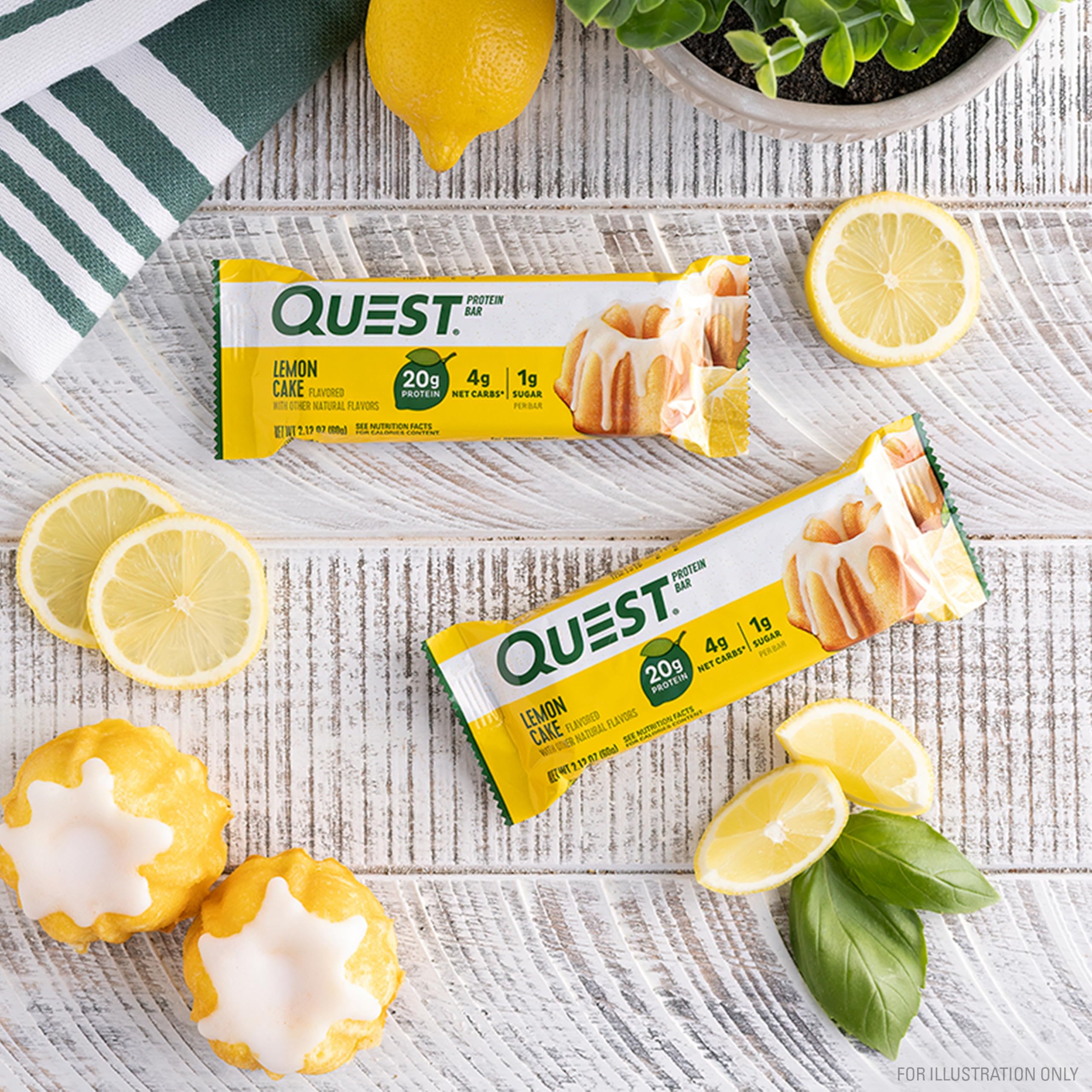 Quest Lemon Cake bar texture close-up with cookie chunks visible