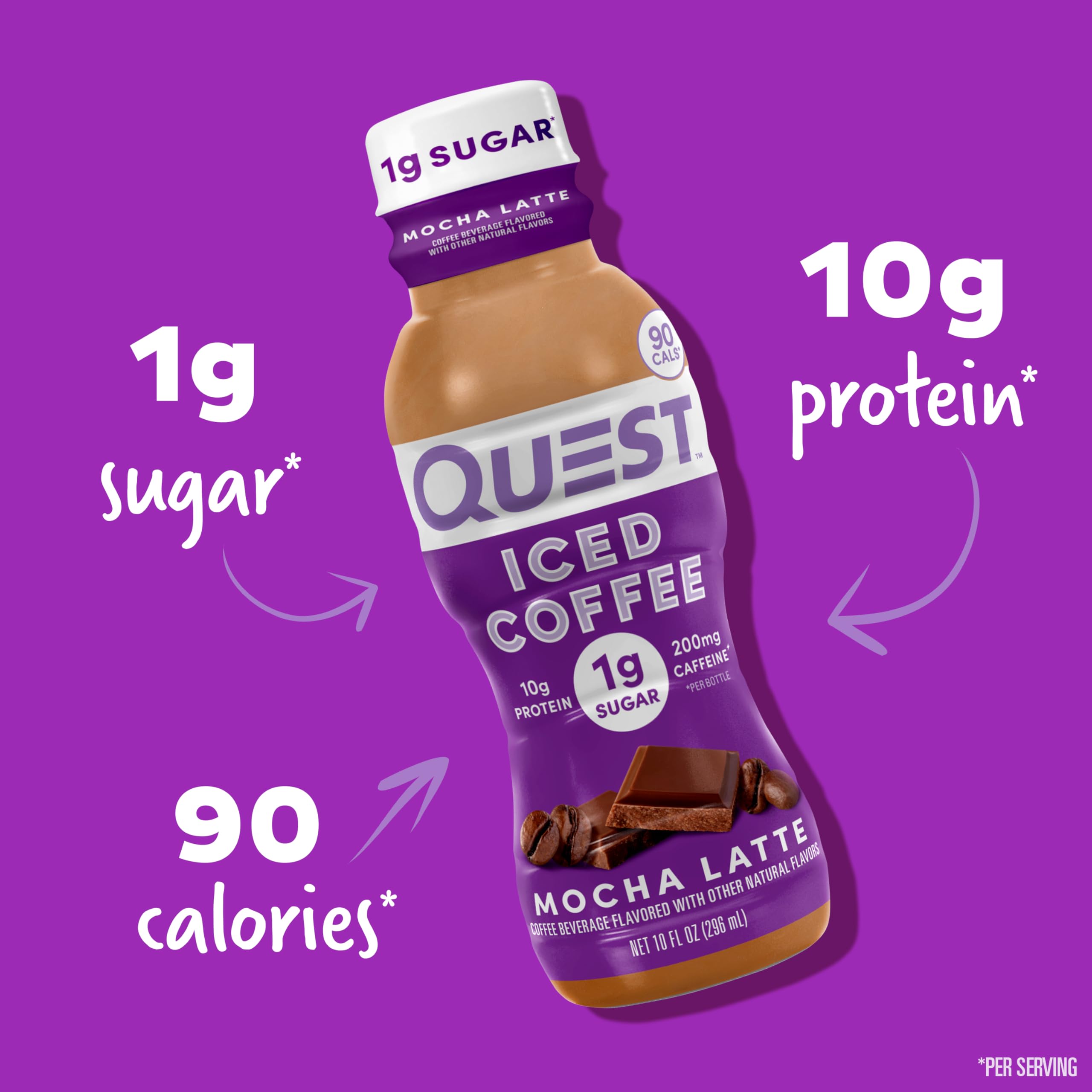 Quest Mocha Latte Iced Coffee label highlights 10g protein per serving