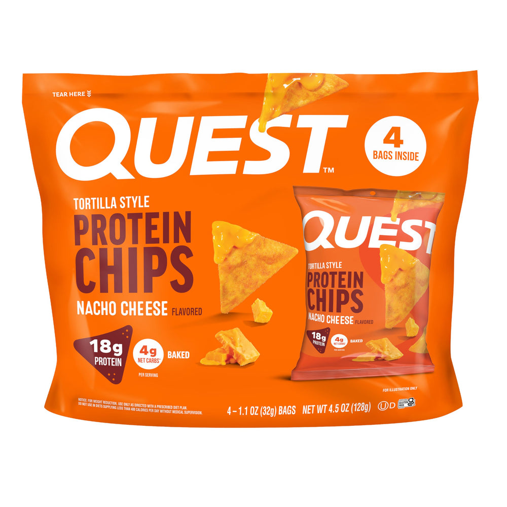 Quest Nacho Cheese tortilla chips boxed for sharing and snacking