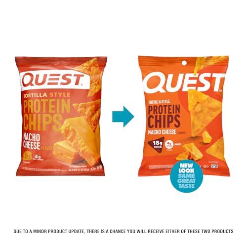 Quest Nacho Cheese Tortilla Style Protein Chips close-up showing crisp texture and flavor