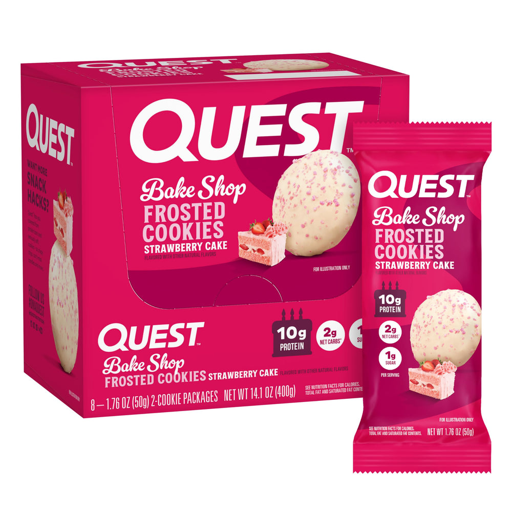 Quest Frosted Cookies twin pack front view, ideal on the go snack