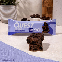 Quest Overload bar on gym bag, convenient protein boost for training days.