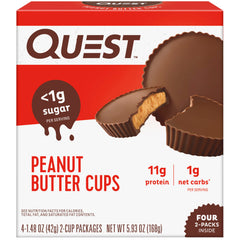 Quest Peanut Butter Cups: two cups per package, ideal for quick protein on the go.