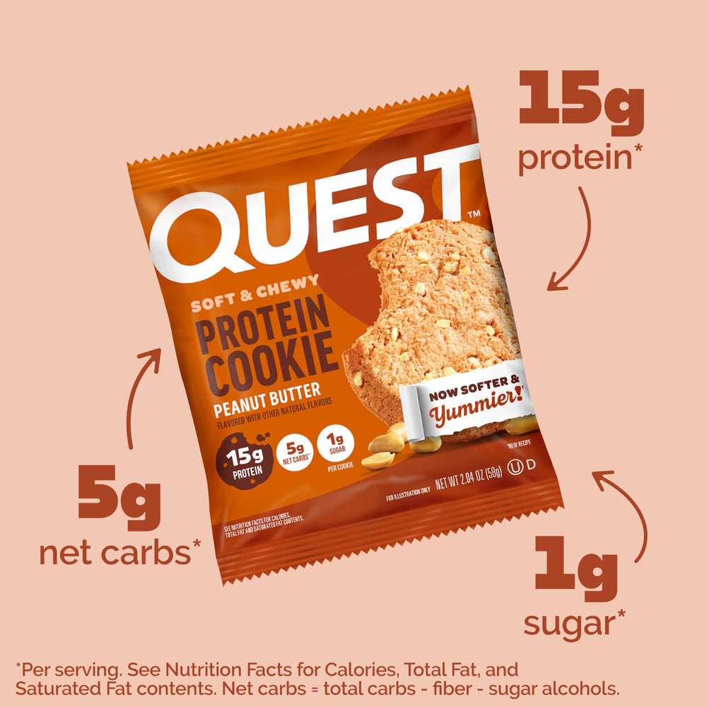 Quest Peanut Butter Protein Cookies unwrapped and ready-to-eat as a snack.
