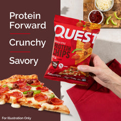 Quest Pizza Tortilla Chips with pepperoni flavor perfect for pizza lovers between workouts