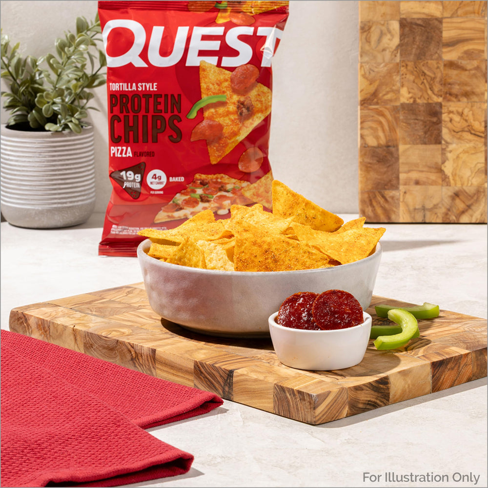 Quest Pizza Tortilla Chips offer a protein-boosting, low-carb snack option