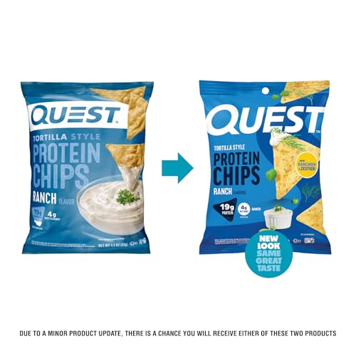 Close-up of Quest Ranch Tortilla Style Protein Chips texture highlighting baked crunch