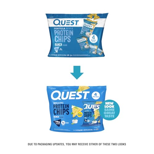 Close-up of Quest Ranch Tortilla Style Protein Chips delivering crunchy, savory ranch flavor