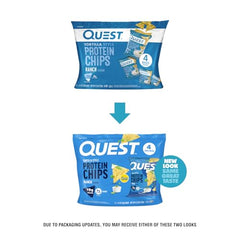Close-up of Quest Ranch Tortilla Style Protein Chips delivering crunchy, savory ranch flavor