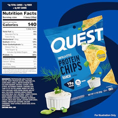 Serving plate with Quest Ranch Tortilla Style Protein Chips for a high-protein snack
