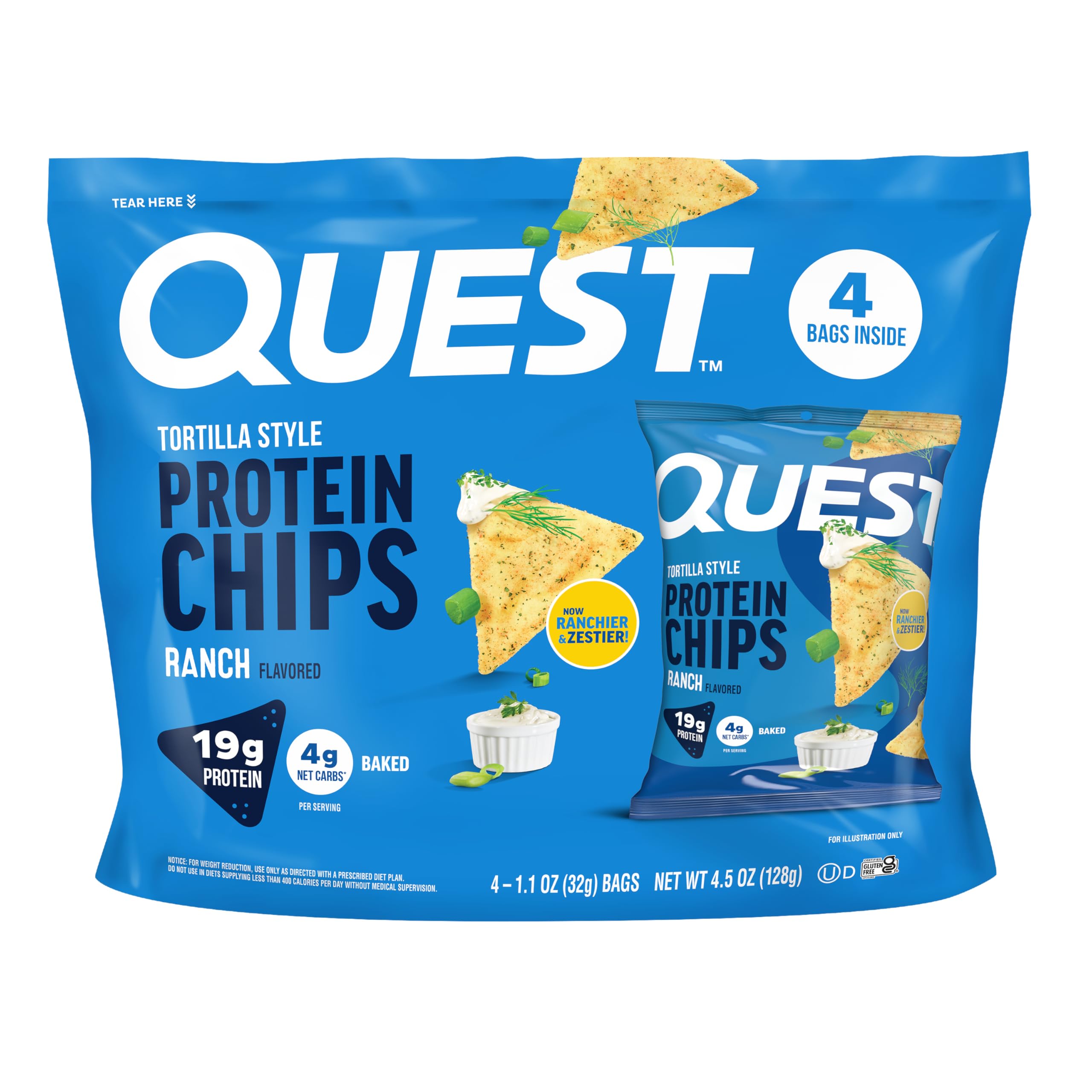 Quest Ranch Tortilla Style Protein Chips pack of four for easy protein on the go