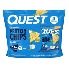 Quest Ranch Tortilla Style Protein Chips pack of four for easy protein on the go