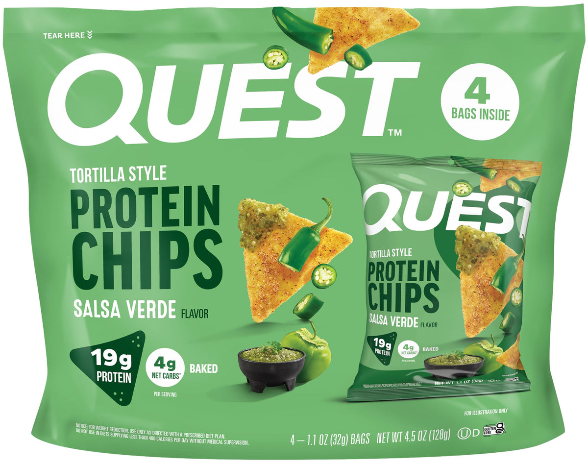 Quest Salsa Verde Tortilla Style Chip crunch with savory protein flavor.