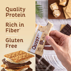 Close-up of Quest S'mores bar texture with creamy interior.
