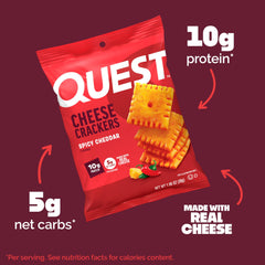 Quest Spicy Cheddar Crackers in gym bag ready for post-workout refuel