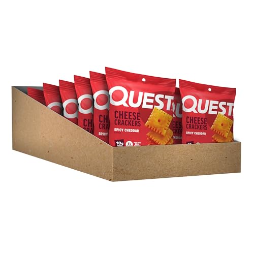 Quest Spicy Cheddar Crackers on desk provide quick protein between tasks