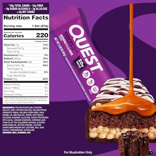Quest Stacks Brownie a la Mode bar unwrapped showing layers and coating for a tasty snack