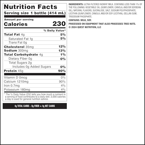 Quest strawberry protein shake nutrition facts closeup communicates high protein content